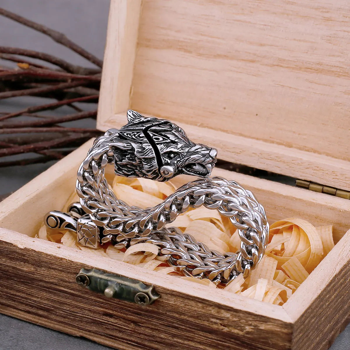 Viking Wolf Head Bracelet Stainless Steel