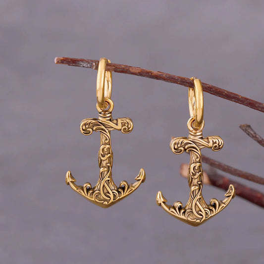 Gold Anchor Drop Viking Earrings