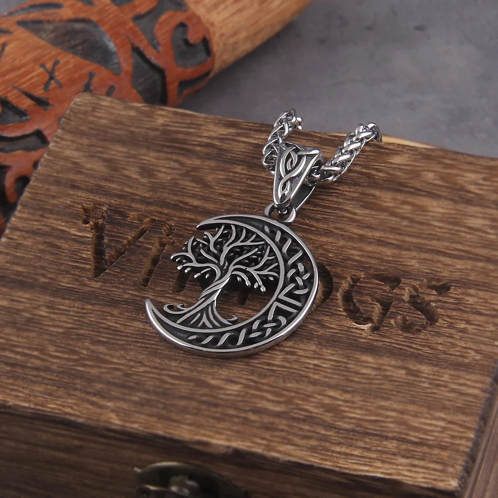 Norse Moon And Tree of Life Viking Necklace