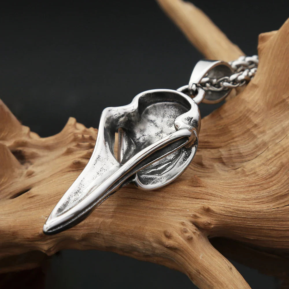 Vikings Compass Raven Head Necklace Stainless Steel Nordic