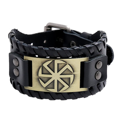 Viking Wide Leather Compass Bracelet