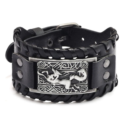 Viking Wide Leather Compass Bracelet