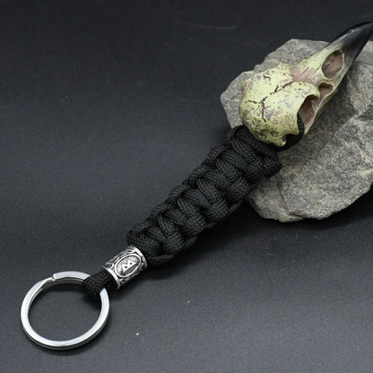 Nordic Raven Skeleton Runes Bead Paracord Keyholder