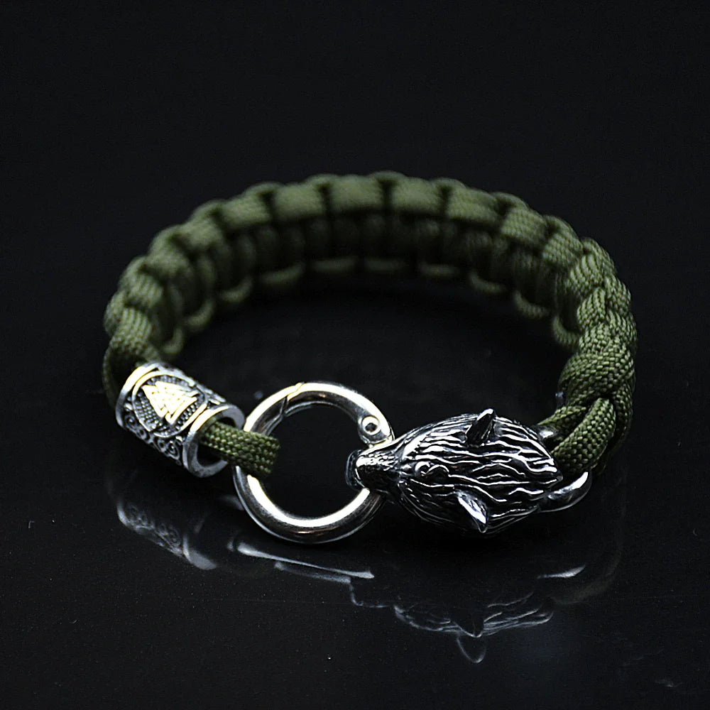 Stainless Steel Celtic Wolf Bracelets Norse Vikings Runes Paracord