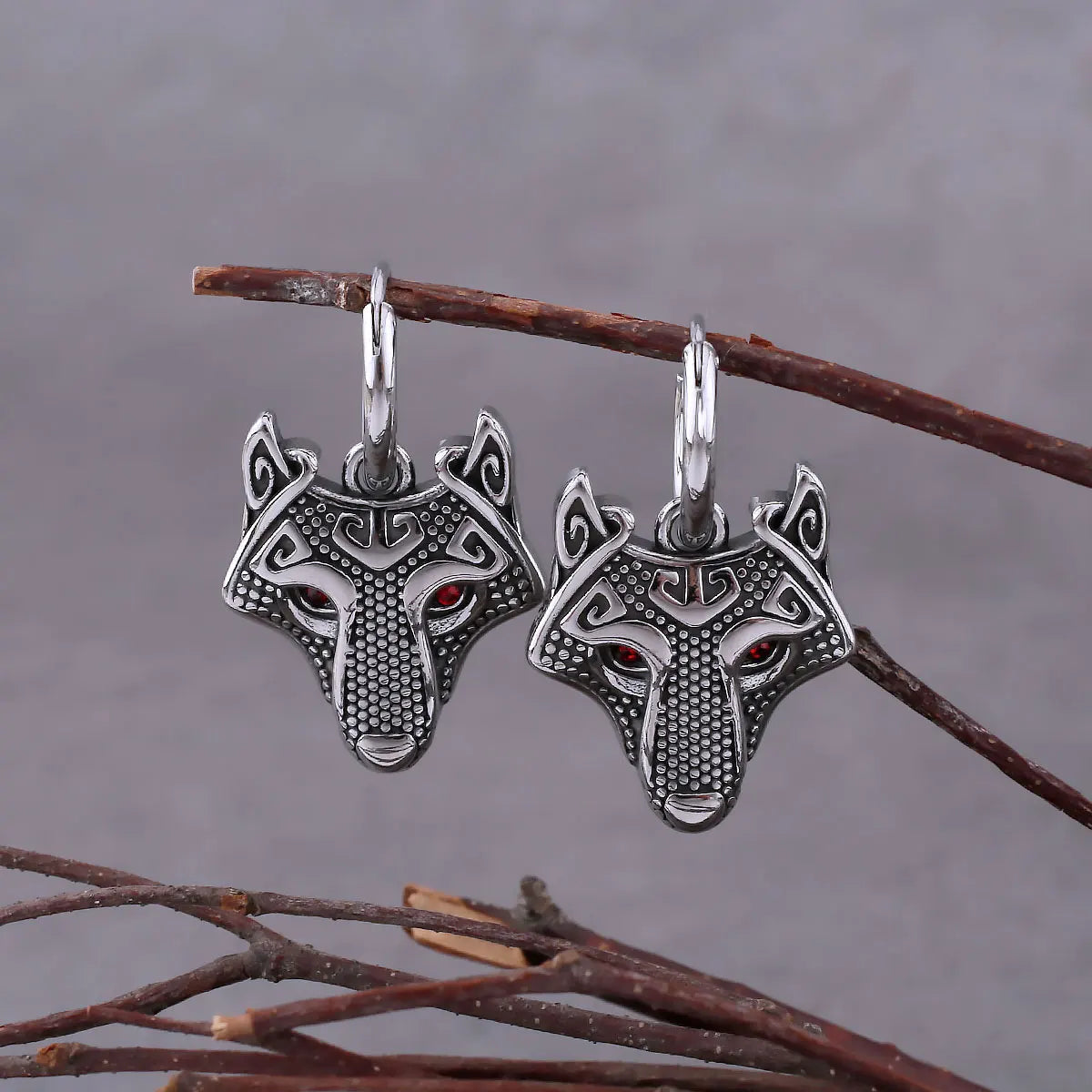 Vikings Wolf Drop Earrings Celtic Stainless Steel