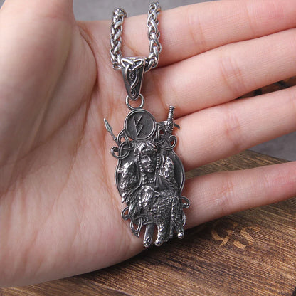 Nordic Man And Wolf Pendant Viking Necklace