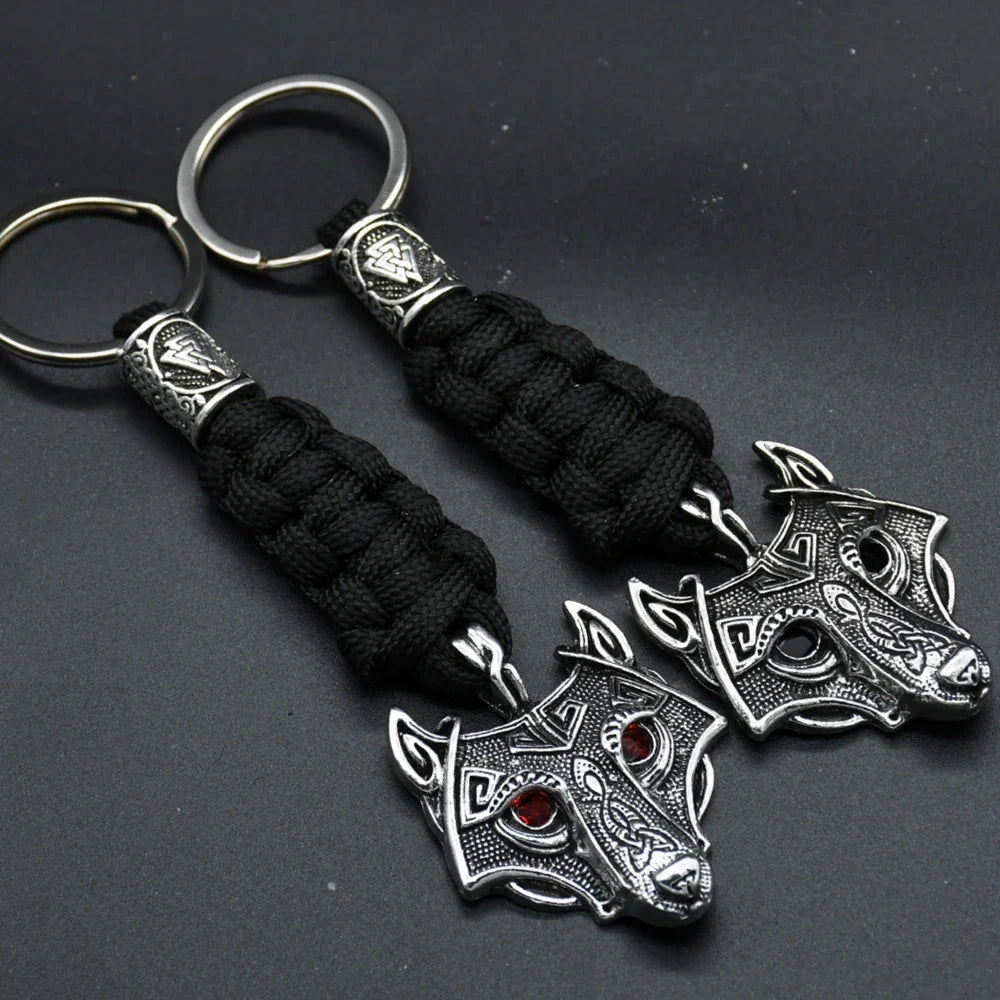 Nordic Wolf Head Keychain Rope Lanyard Vikings