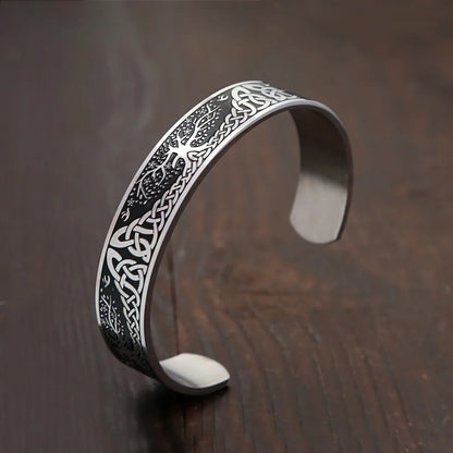 Nordic Tree of Life Bracelet Stainless Steel Viking Celtic Knot Open Bracelets Jewelry