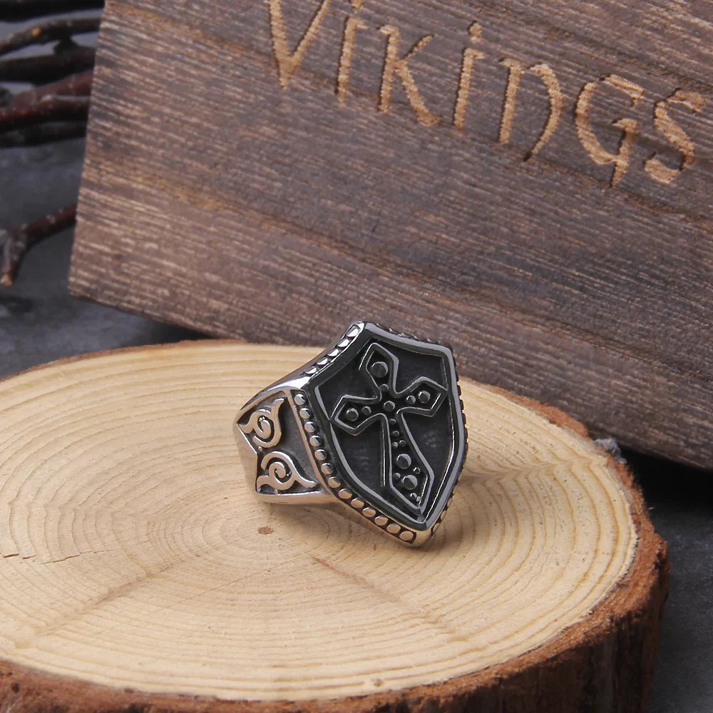 Warrior Cross Shield Knight Templar Viking Ring