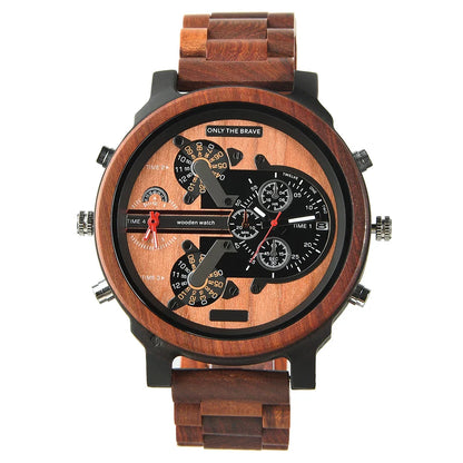 Big Face Large Wood Fashion Quartz Wristwatches Strap Dress Dual Clock Wooden Viking Watch