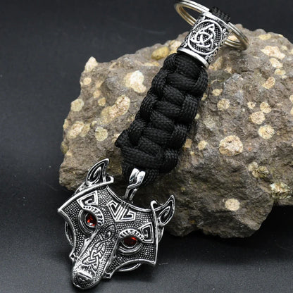 Nordic Wolf Head Keychain Rope Lanyard Vikings