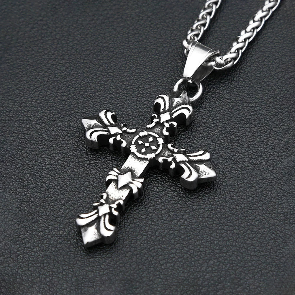 Stainless Steel Cross Pendant Necklaces Cross Flower Necklace