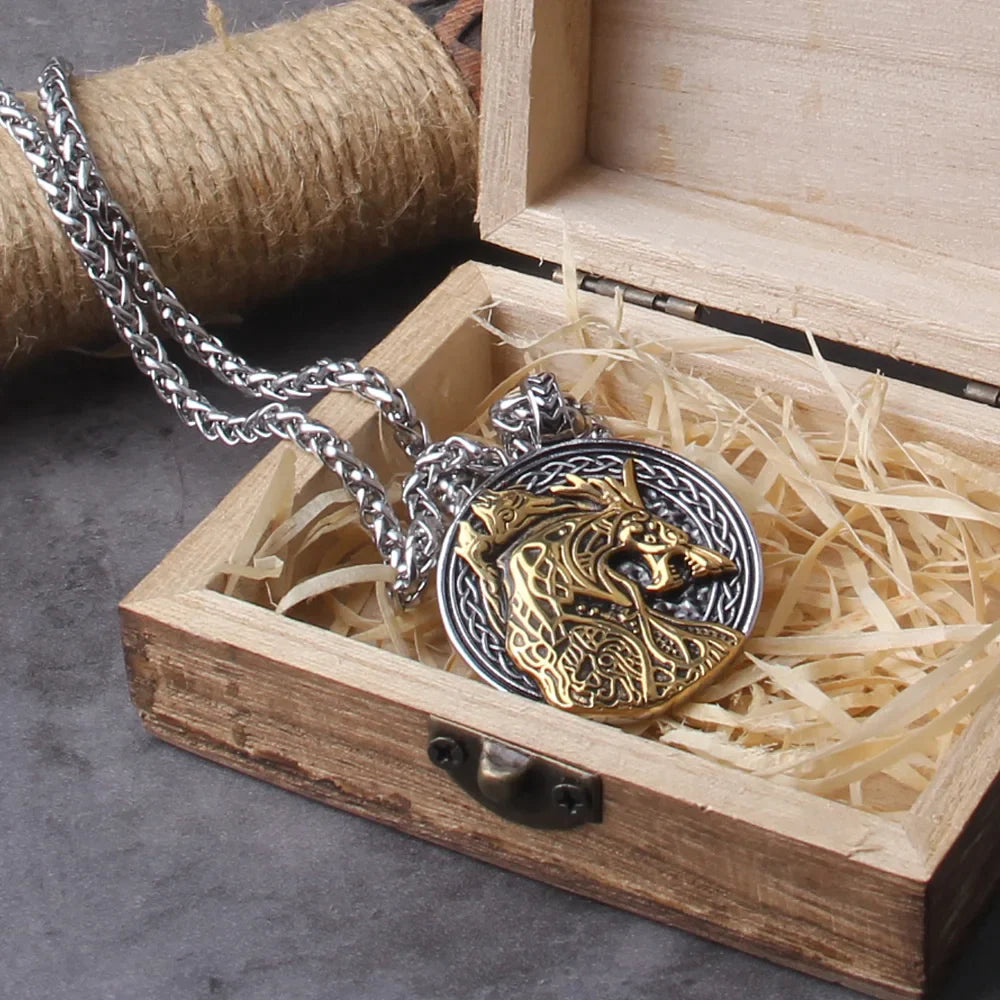 Men Vintage Wolf Viking Necklace