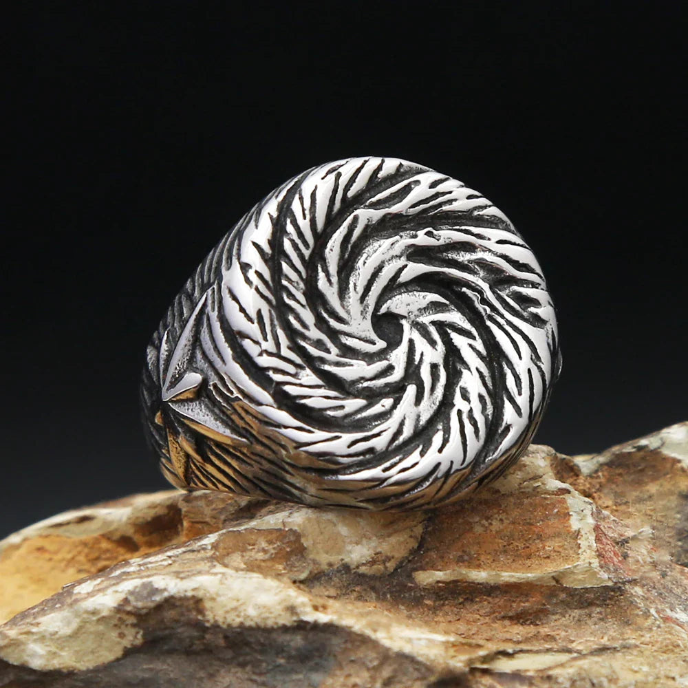 Stainless Steel Spiral Pattern Ring Swirl Flower Rings Men Women Jewelry