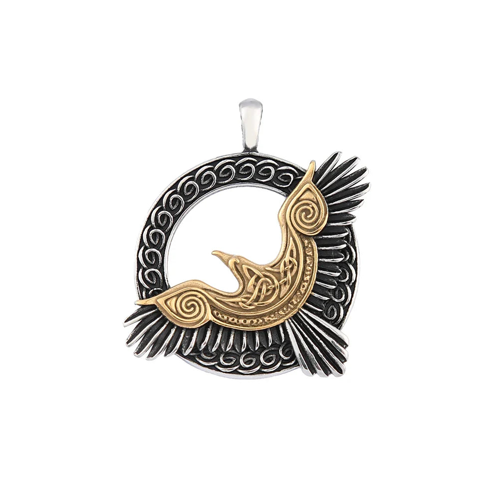 Norse Mythology Necklace Stainless Steel Viking Odin Raven Pendant