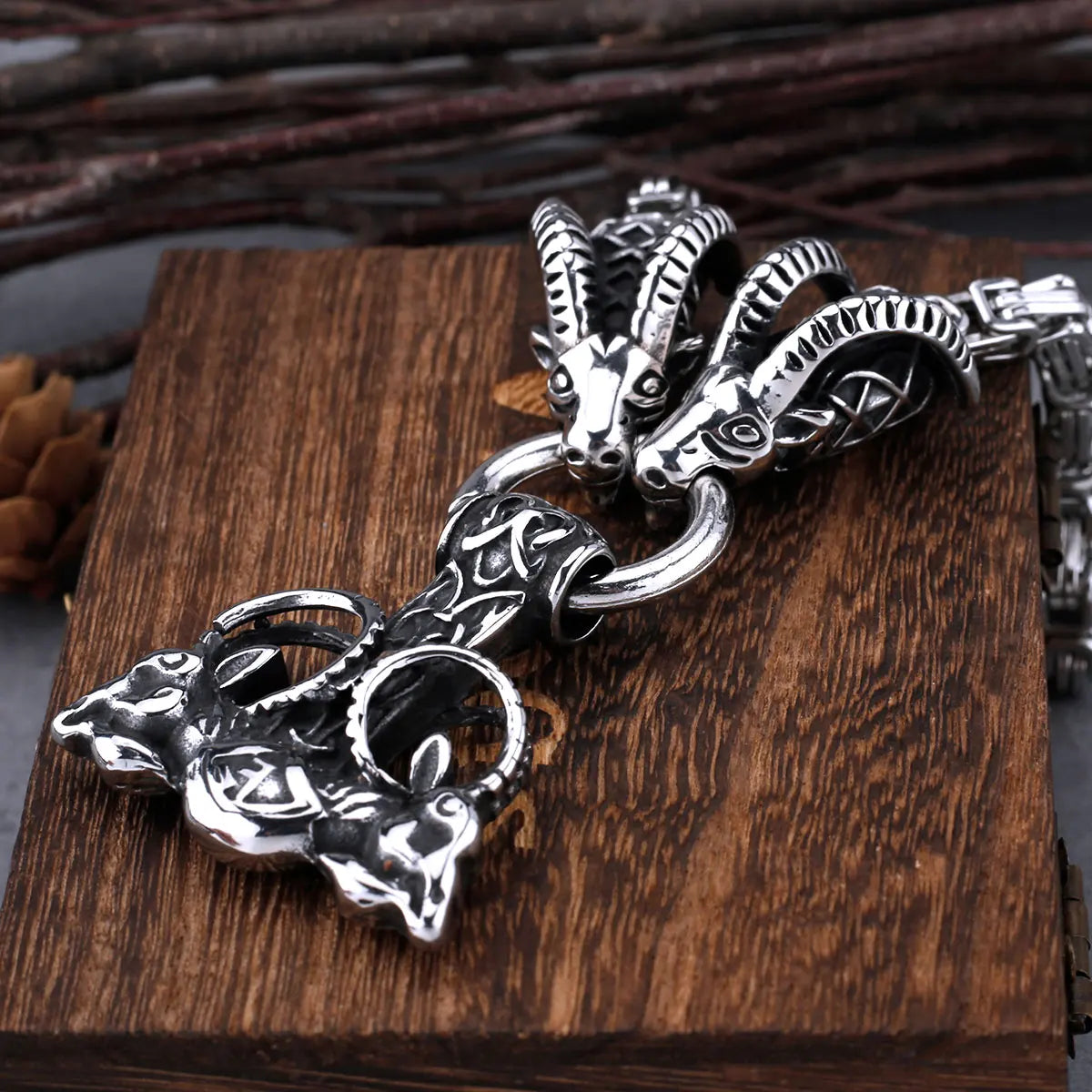 Stainless Steel Viking Thor Hammer Pendant Ram Rune Necklace Nordic