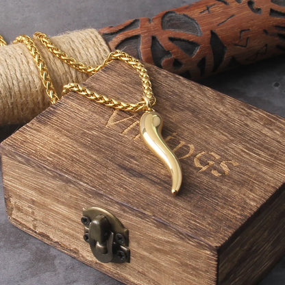 Gold Plated Italian Horn Viking Necklace