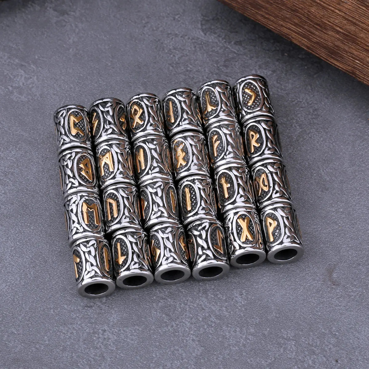 Stainless Steel Vikings Rune Beads 24pcs