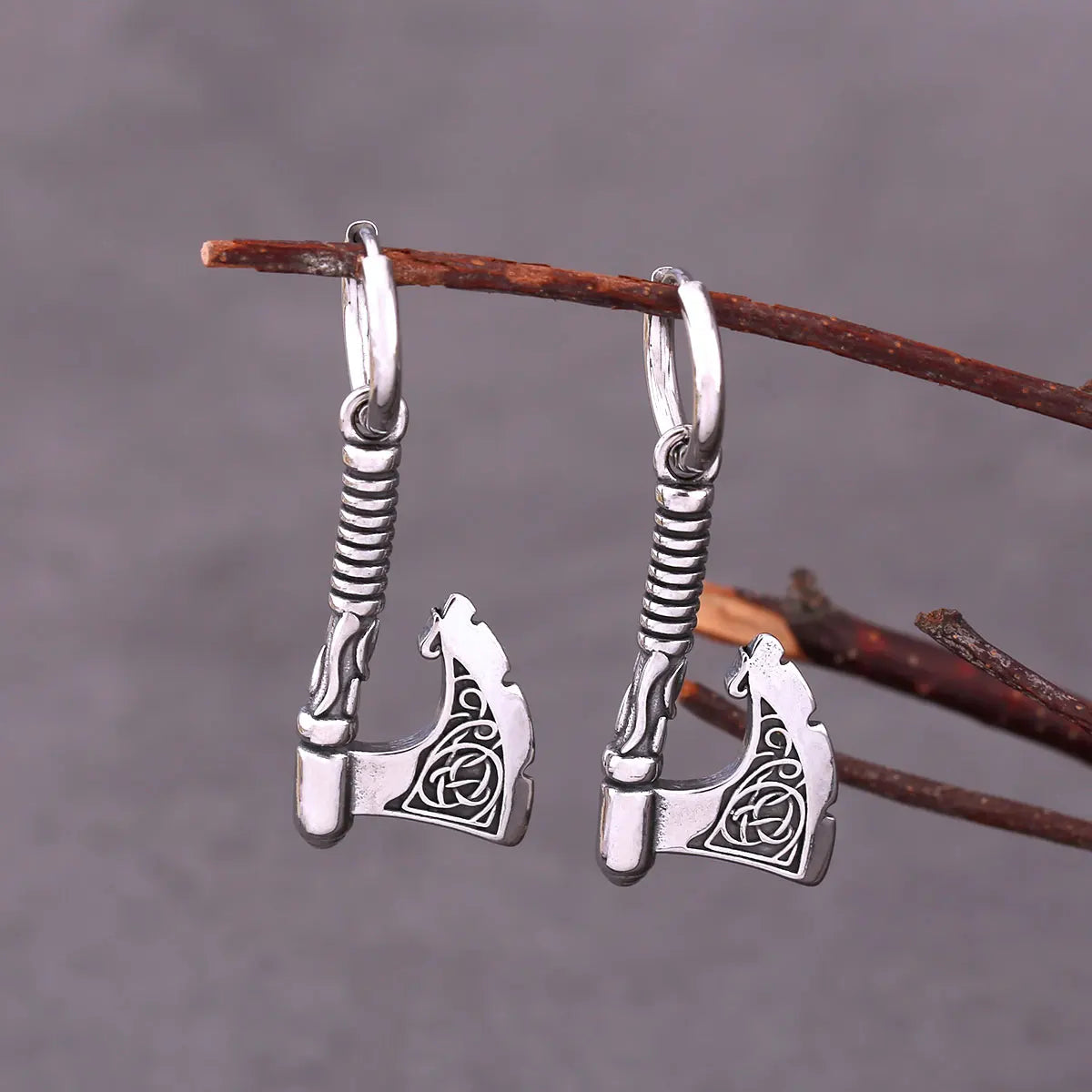 Viking Axe Drop Earrings Stainless Steel