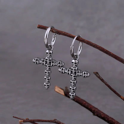 Gothic Skull Cross Drop Earrings