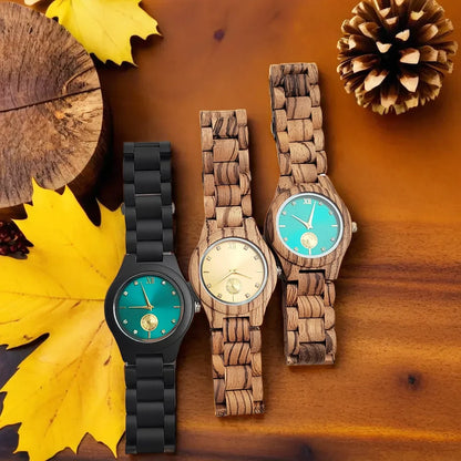 Fashion Simulated Diamond Dial Wood Bangle Timepiece Clock Women's Quartz Wristwatch Natural Wooden Bracelet Viking Watch