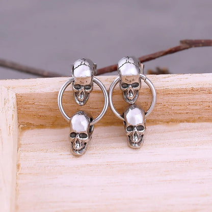 Neo-Gothic Double Skull Viking Earrings