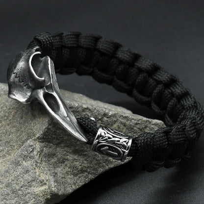 Stainless Steel Viking Odin Raven Skull Bracelet Valknut Teiwaz