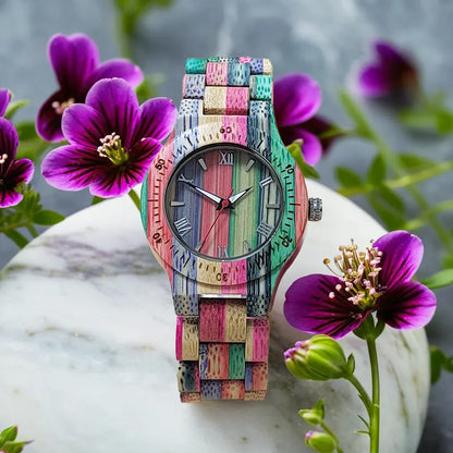 Women Watch Elegant Colorful Bamboo Wooden Viking Watch