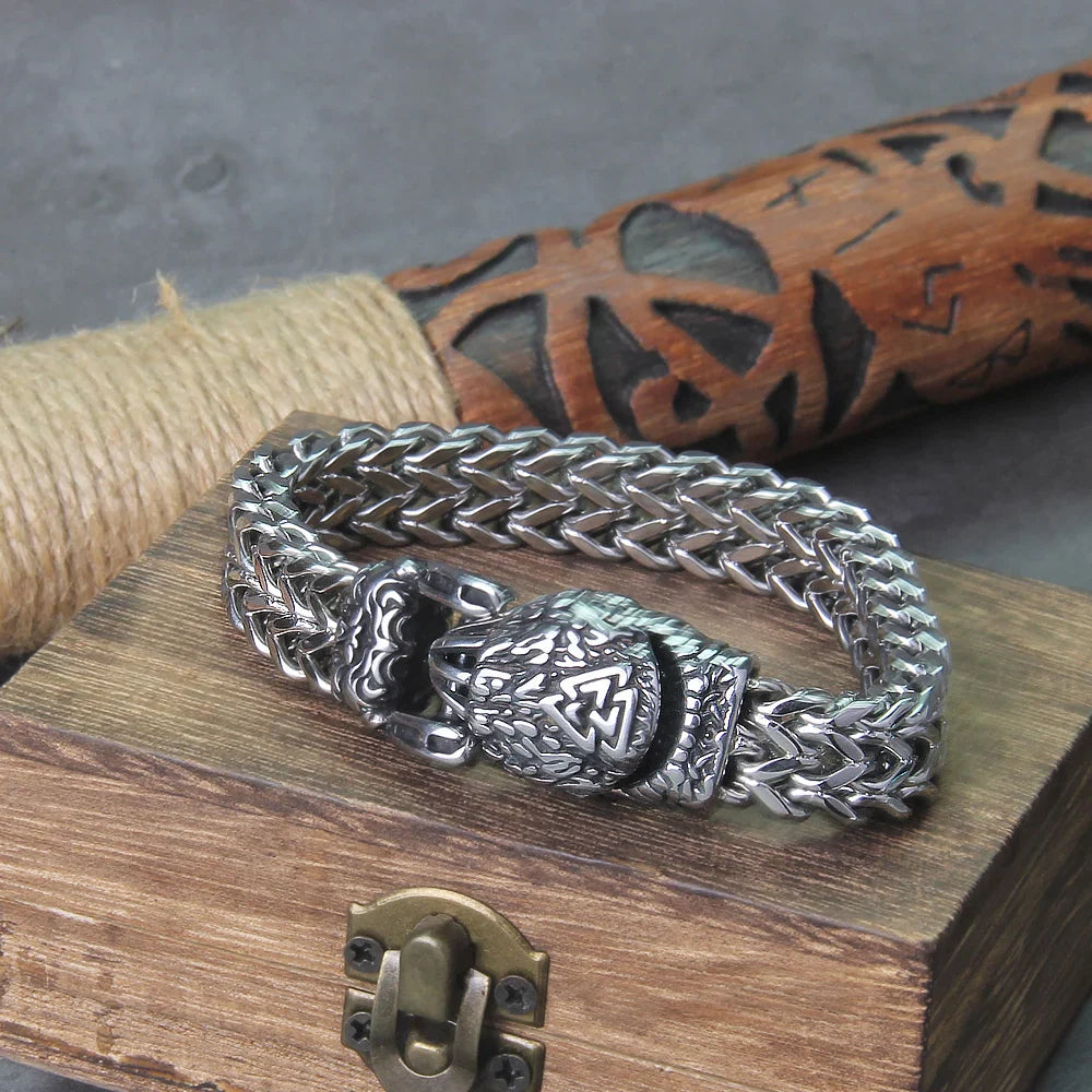 Viking Wolf Bracelet Stainless Steel Mesh Chain