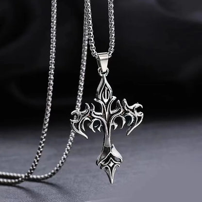 Stainless Steel Flame Cross Pendant Necklace for Men – Retro Titanium Steel Jewelry