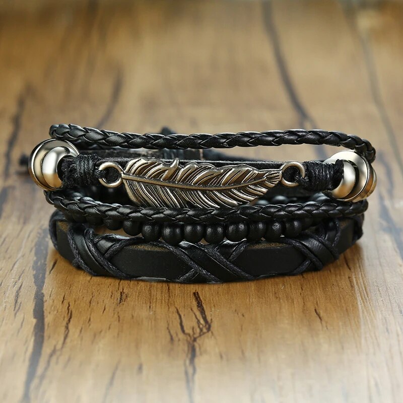 4 in 1 Braided Leather Viking Bracelet