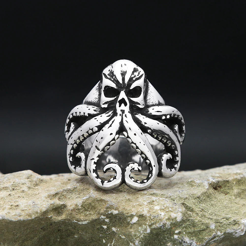 Stainless Steel Mythical Octopus Skull Ring