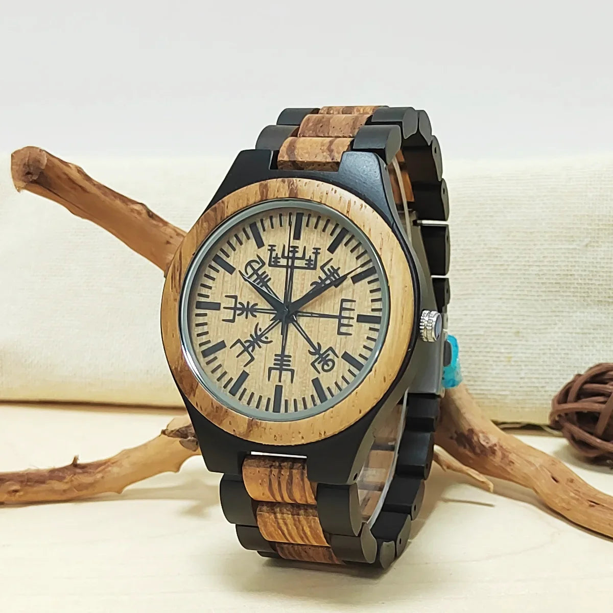 Wooden Symbol Element Clock Personalized Anniversary Viking Watch