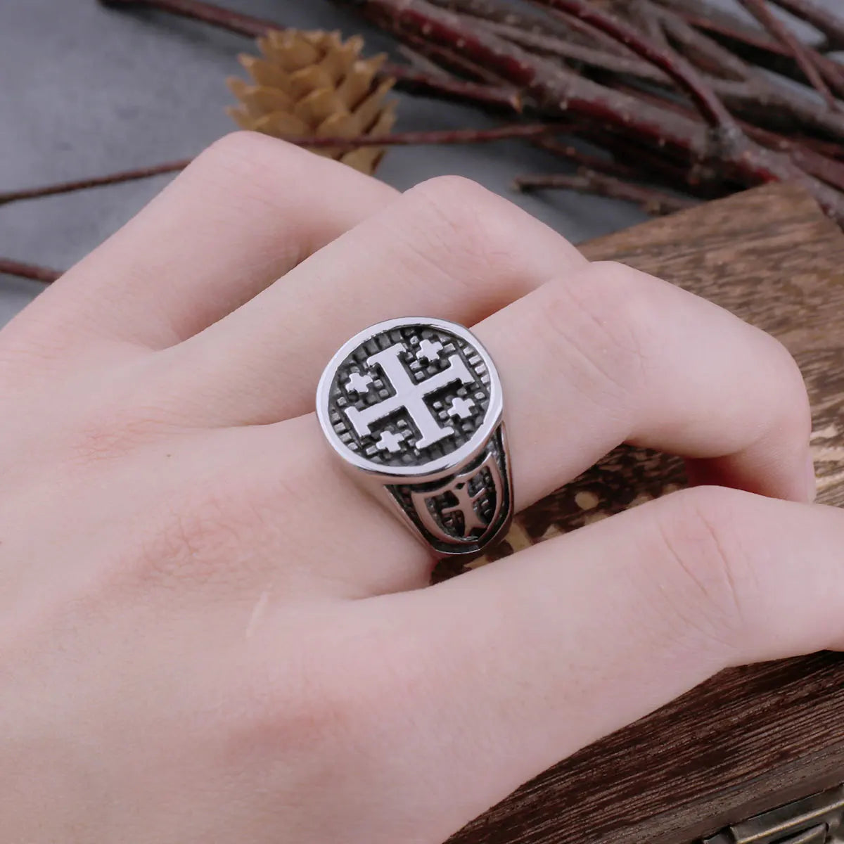 Viking Vintage Religious Jerusalem Cross Ring