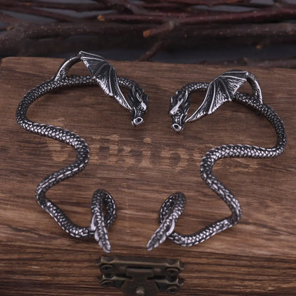 Vikings Stainless Steel Dragon Ouroboros Clip Earrings