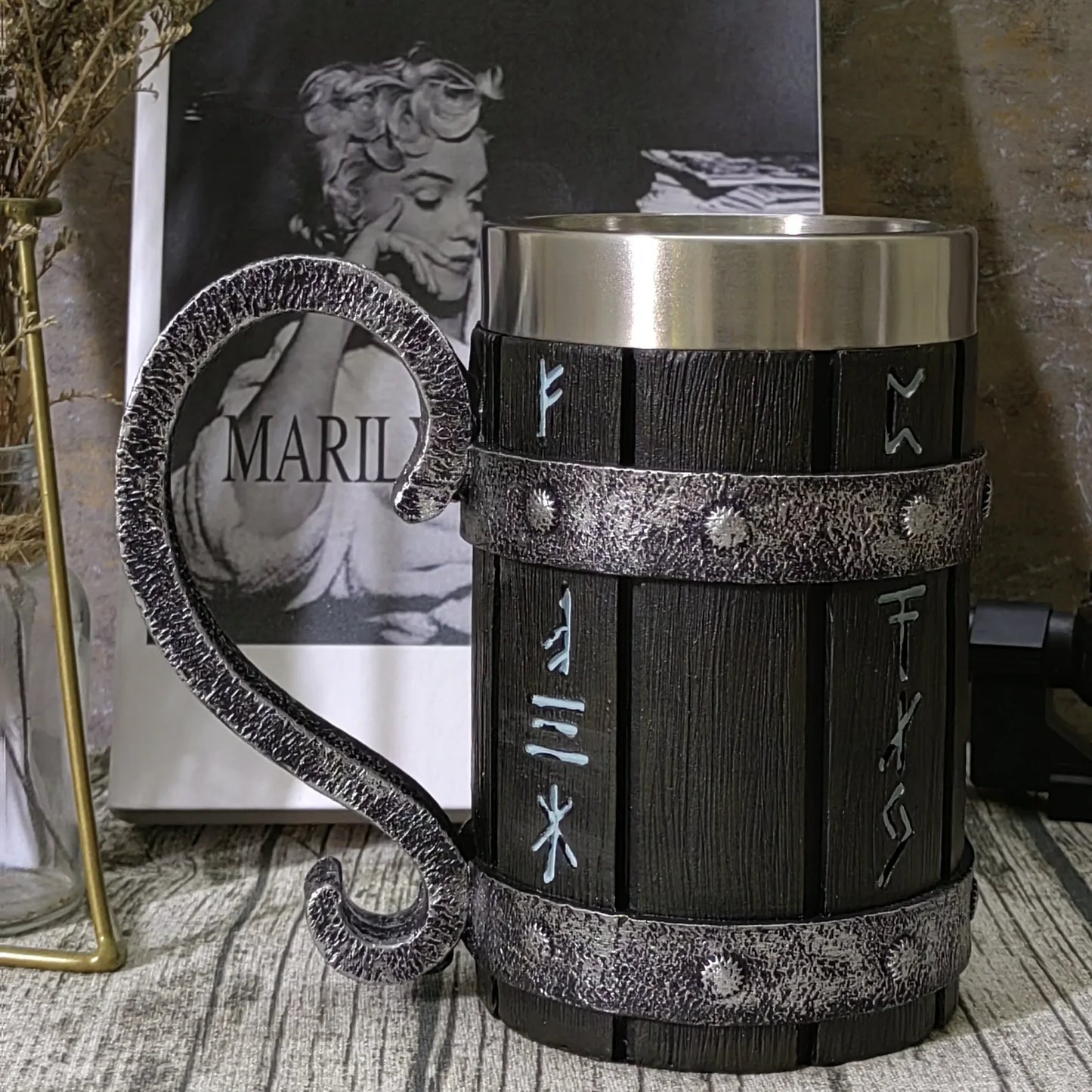 Viking Runes Oak Barrel Beer Mug