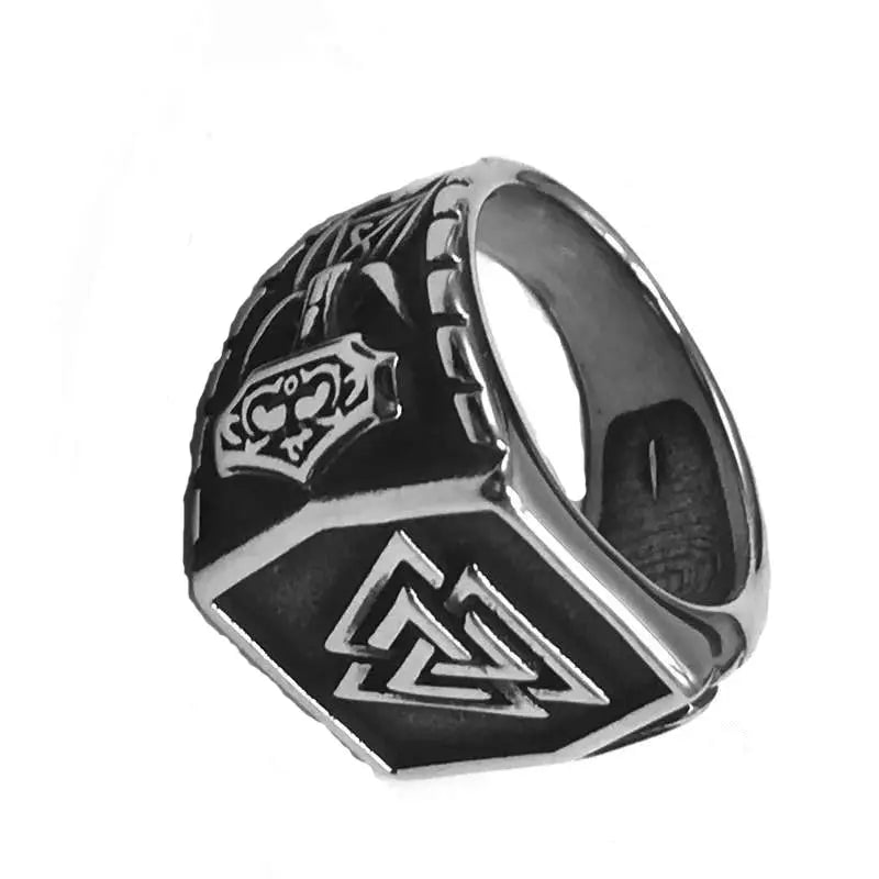 Nordic viking rune valknut thor hammer Mjolnir Ring stainless steel ring