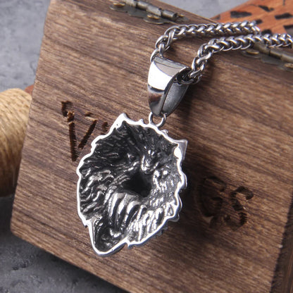 Norse Fashion Animal Stainless Steel Wolf Head Pendant Viking Necklace