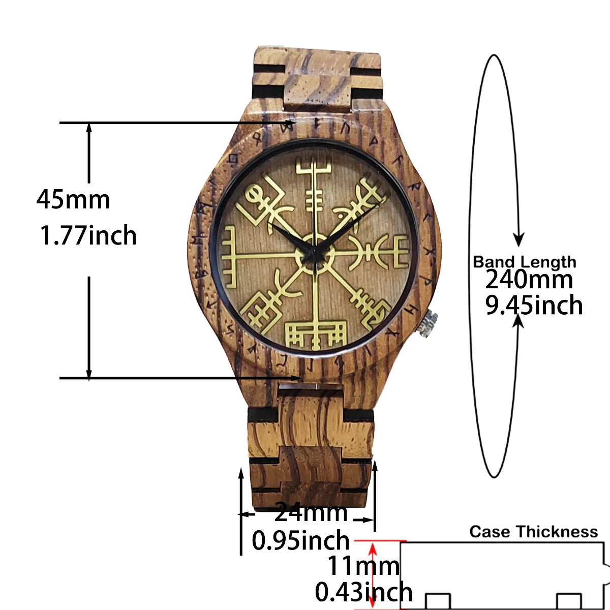 Wooden Symbol Element Clock Personalized Anniversary Viking Watch