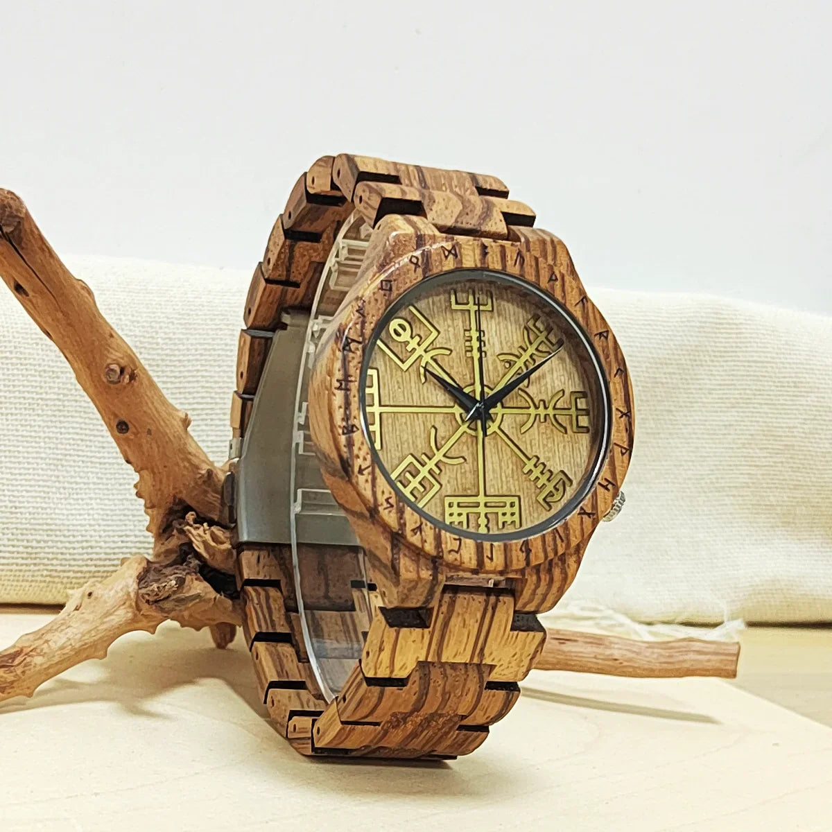 Wooden Symbol Element Clock Personalized Anniversary Viking Watch