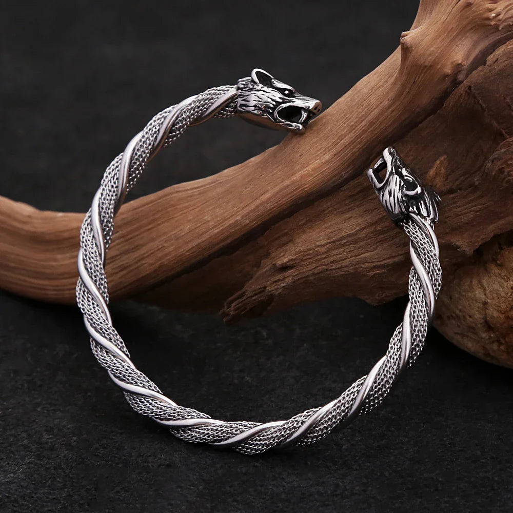 Viking Wolf Head Bracelet Stainless Steel