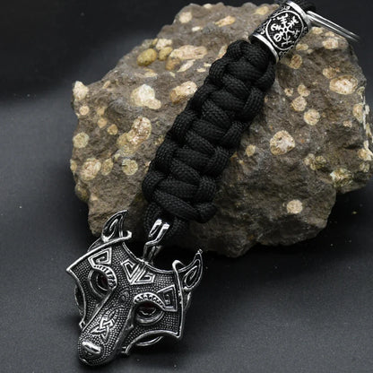 Nordic Wolf Head Keychain Rope Lanyard Vikings