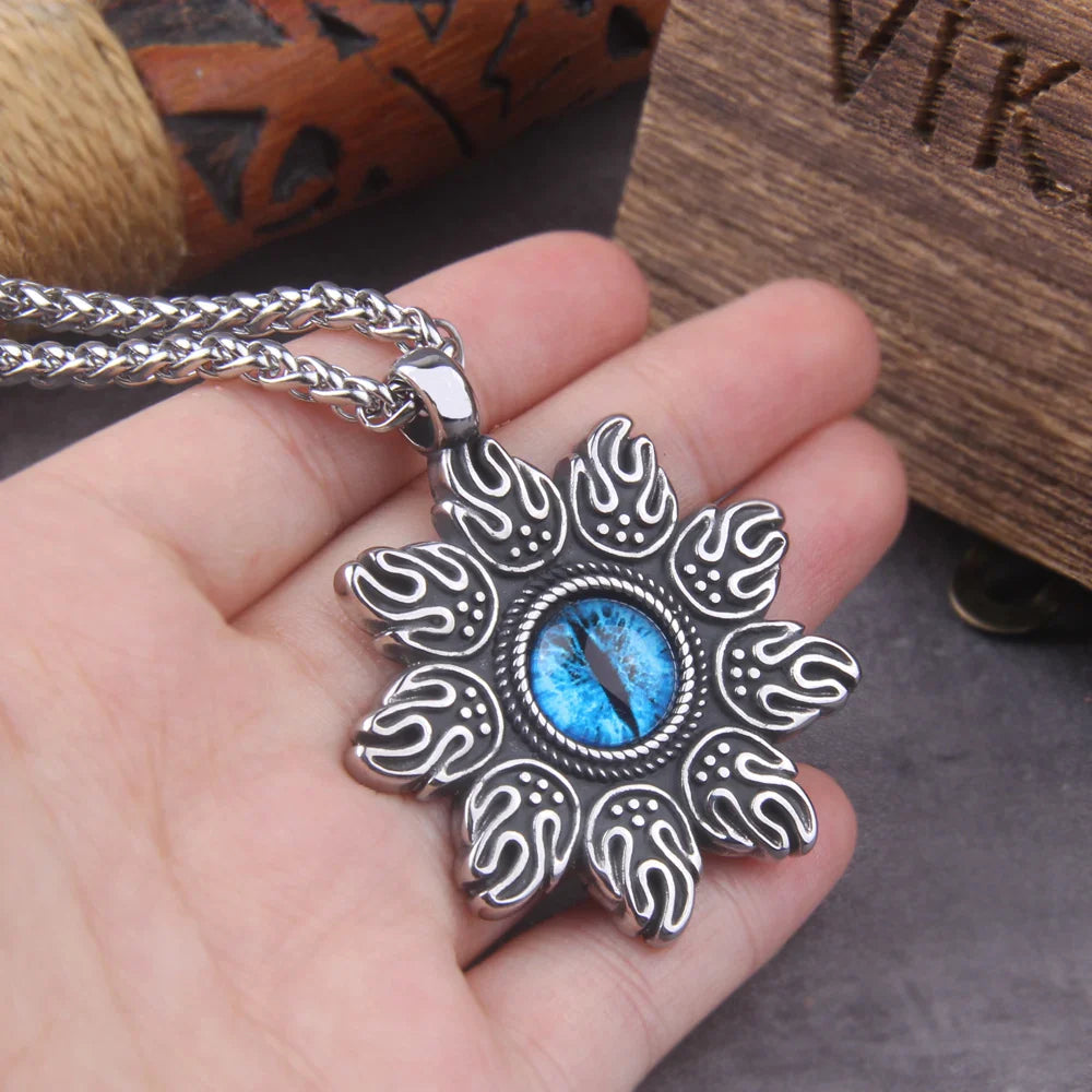 Blue Magic Eye Pendant Surrounds Fire Art Viking Necklace