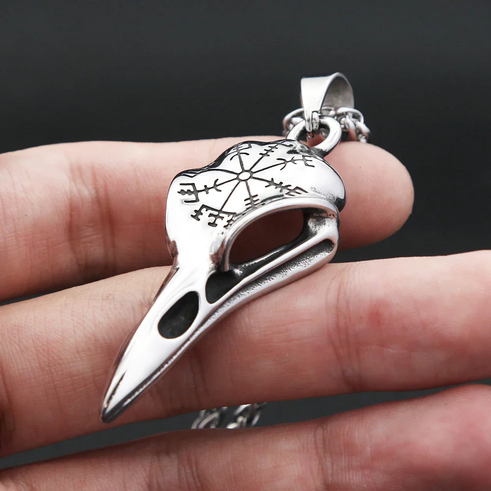 Vikings Compass Raven Head Necklace Stainless Steel Nordic