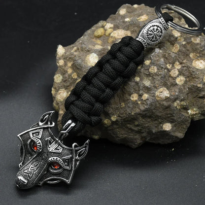 Nordic Wolf Head Keychain Rope Lanyard Vikings