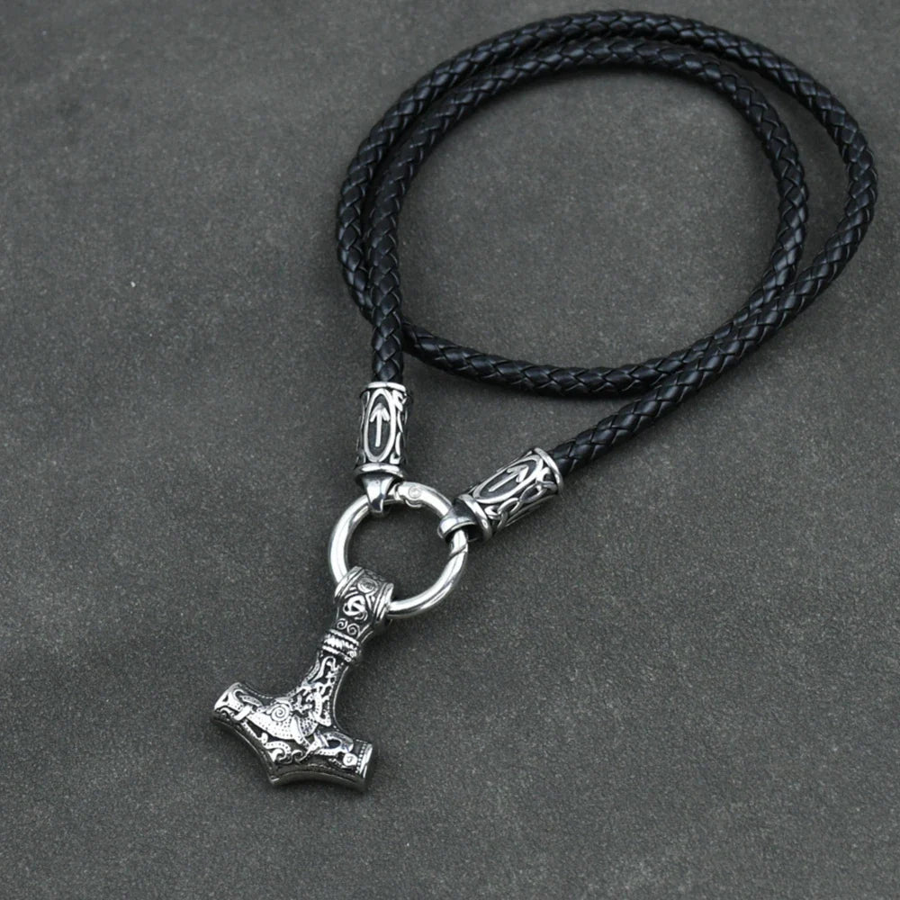 Viking amulet Jewelry Nordic viking rune with thor hammer pendant necklace  with stainless steel -king chain