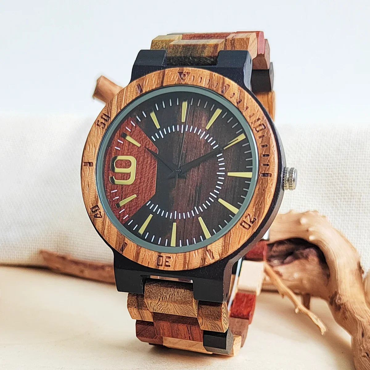 Colored Wooden Fashion Luxury Clock Quartz Wood Wrist Viking Watch