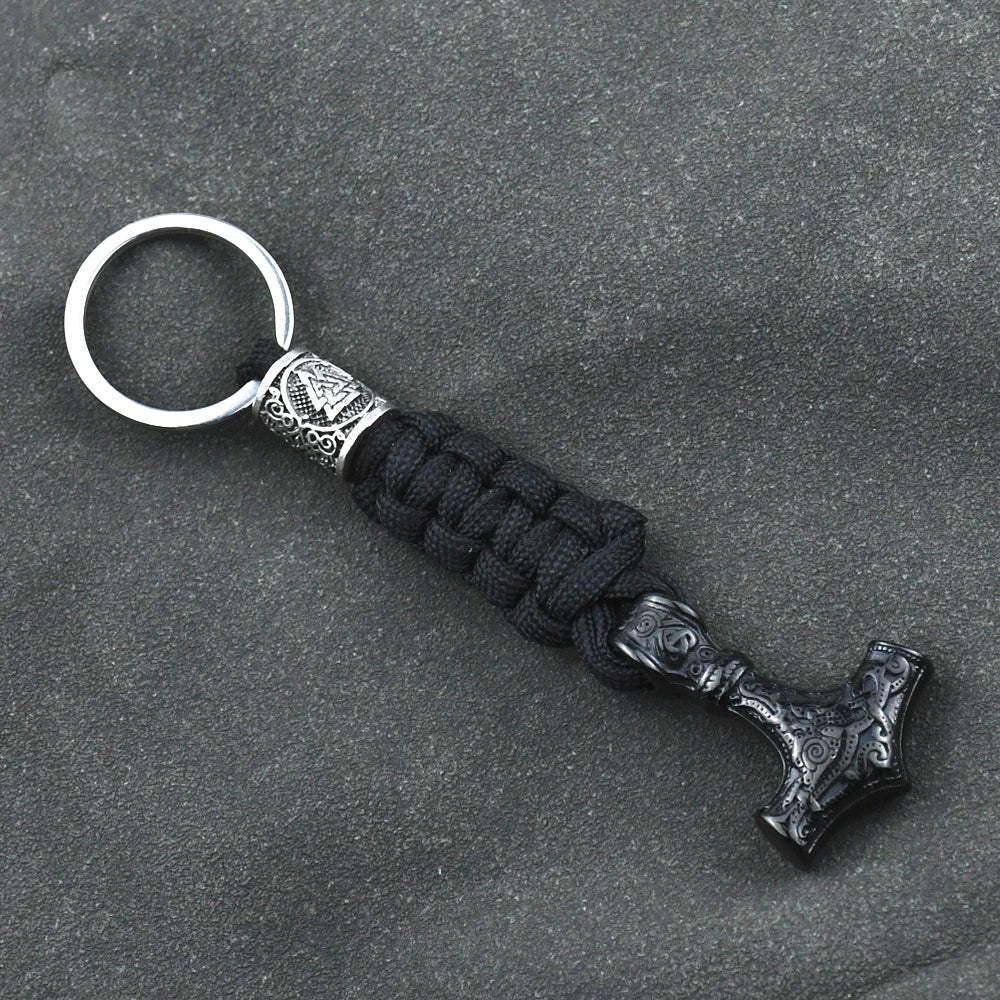 Vikings Keychain Stainless Steel Anchor Pendant Thors Hammer Paracord Norse