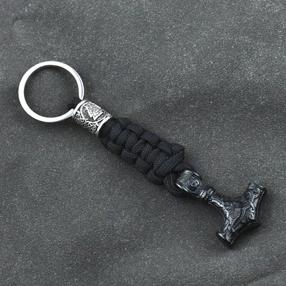 Vikings Keychain Stainless Steel Anchor Pendant Thors Hammer Paracord Norse