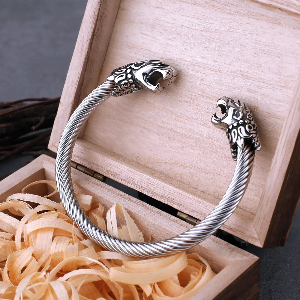 Stainless Steel Nordic Dragon Head Bracelet Viking Arm Ring